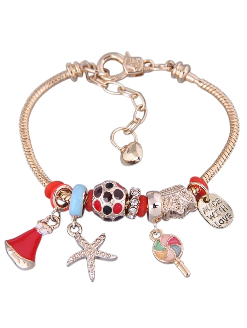 Charm Bracelet Red & Gold Tone With Starfish Lollipop Dress